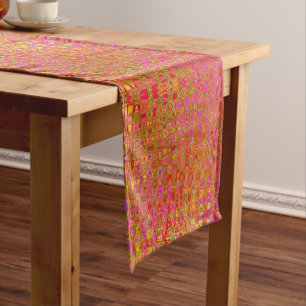 Cool Abstract Red and Yellow Atomic Retro Zigzags Short Table Runner