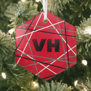 Cool Abstract Red Striped Guitar Name Initials Glass Tree Decoration