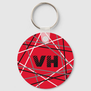 Cool Abstract Red Striped Guitar Name Initials Key Ring