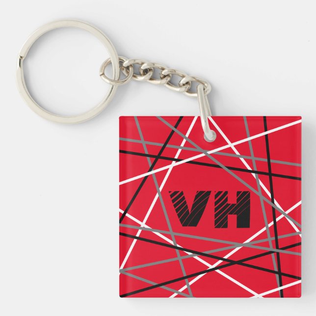 Cool Abstract Red Striped Guitar Name Initials Key Ring (Front)