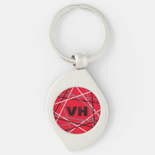 Cool Abstract Red Striped Guitar Name Initials Key Ring
