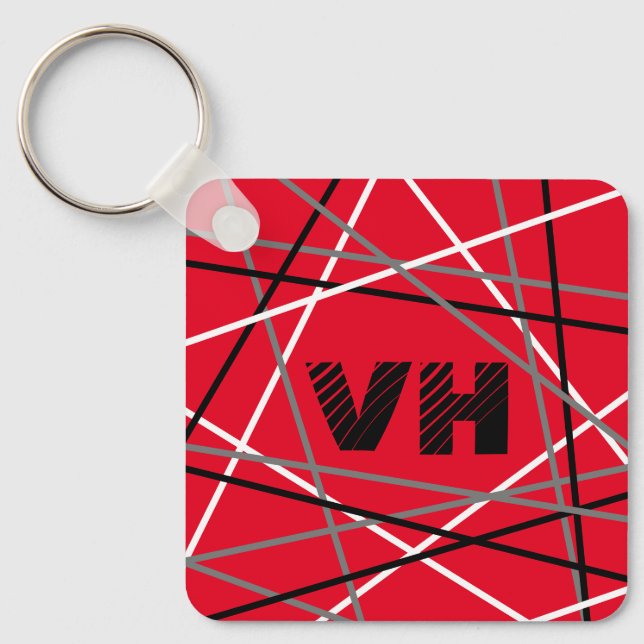 Cool Abstract Red Striped Guitar Name Initials Key Ring (Front)
