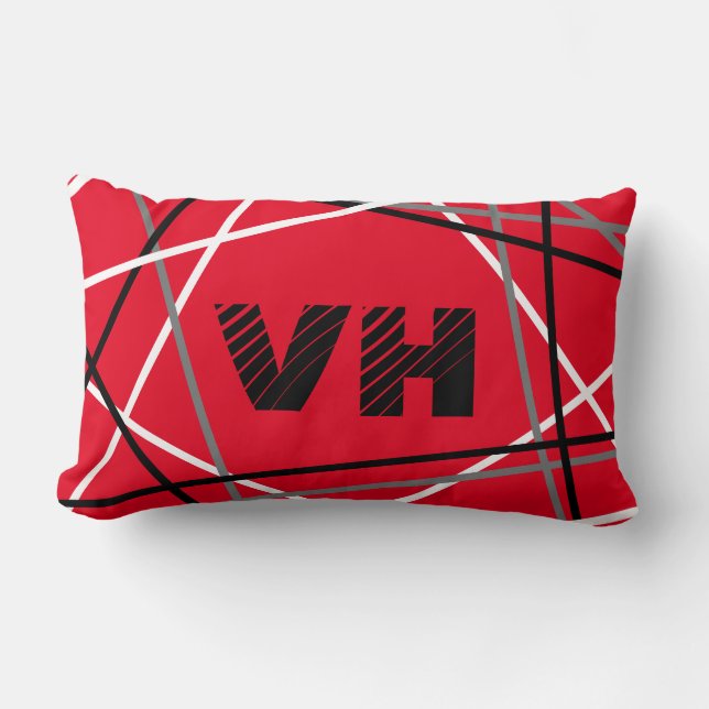 Cool Abstract Red Striped Guitar Name Initials Lumbar Cushion (Front)