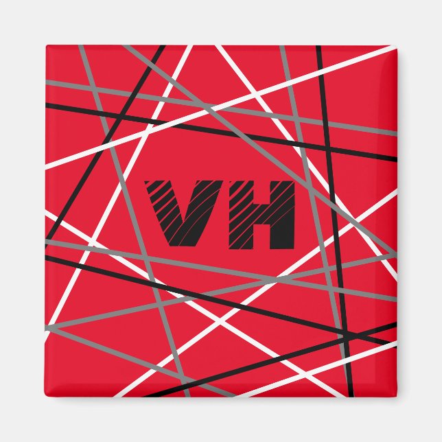 Cool Abstract Red Striped Guitar Name Initials Magnet (Front)