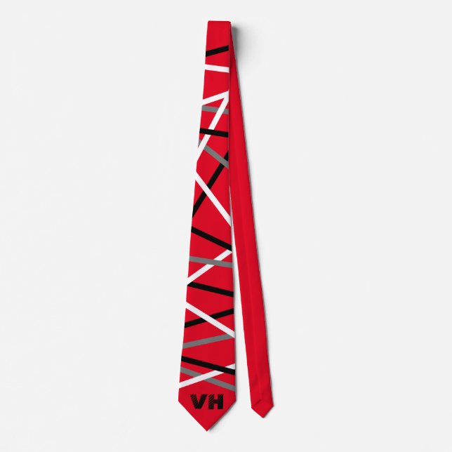 Cool Abstract Red Striped Guitar Name Initials Tie (Front)