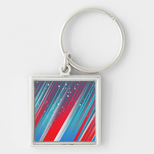 Cool Abstract Red White Blue Brush Strokes Key Ring (Front)