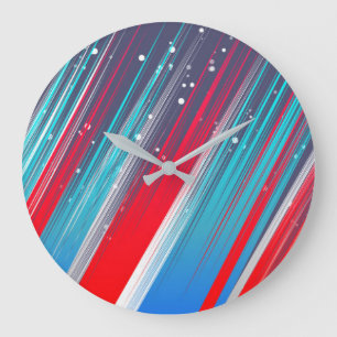 Cool Abstract Red White Blue Brush Strokes Large Clock