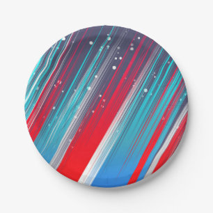 Cool Abstract Red White Blue Brush Strokes Paper Plate