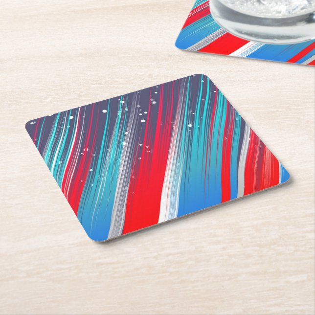 Cool Abstract Red White Blue Brush Strokes Square Paper Coaster (Angled)