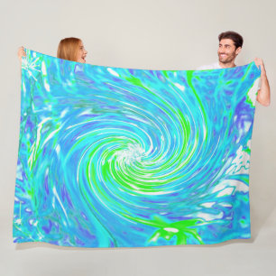 Cool Abstract Retro Aqua and Lime Green Swirl Fleece Blanket