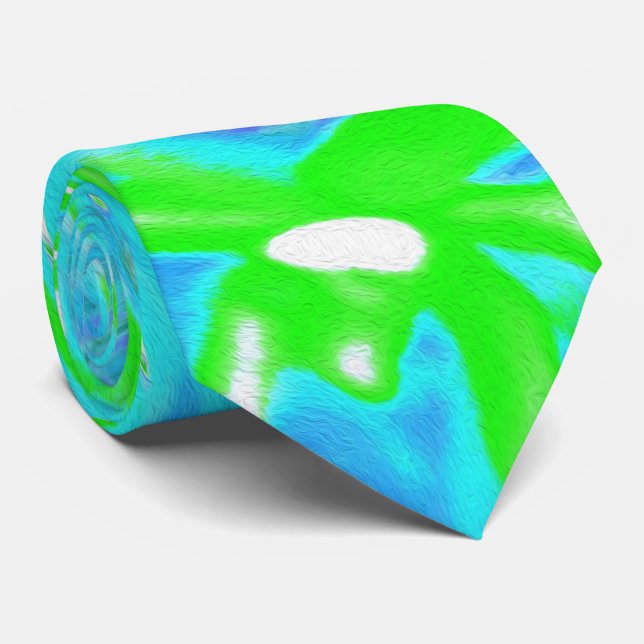 Cool Abstract Retro Aqua and Lime Green Swirl Tie (Rolled)