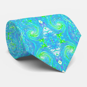 Cool Abstract Retro Aqua and Lime Green Swirl Tie
