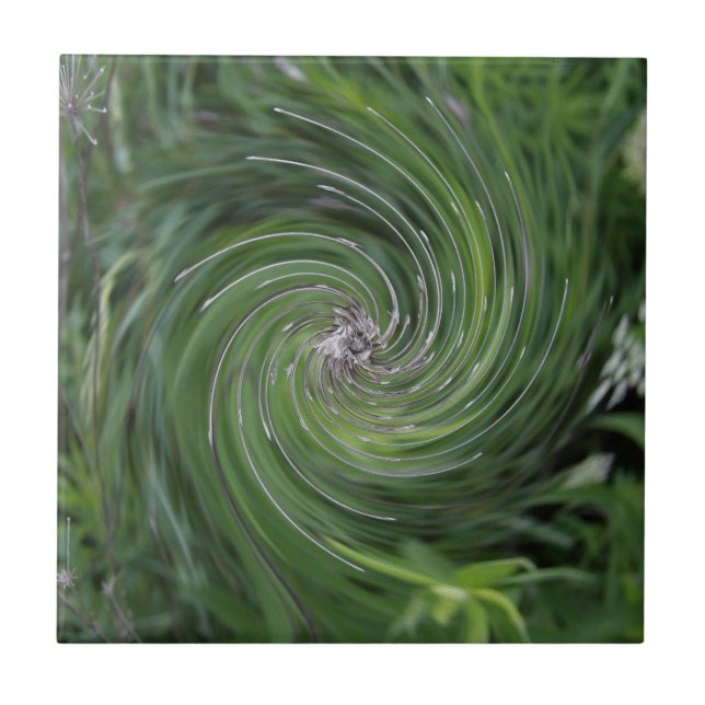 Cool Abstract Retro Chartreuse Green Floral Swirl Ceramic Tile (Front)