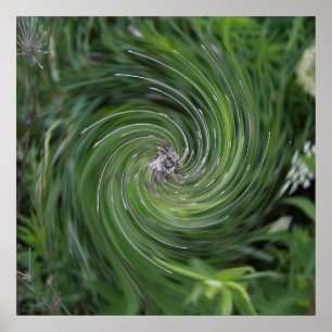 Cool Abstract Retro Chartreuse Green Floral Swirl Poster