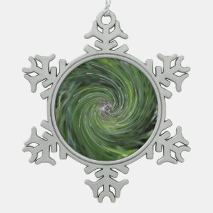 Cool Abstract Retro Chartreuse Green Floral Swirl Snowflake Pewter Christmas Ornament