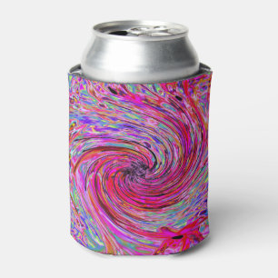 Cool Abstract Retro Hot Pink and Red Floral Swirl Can Cooler
