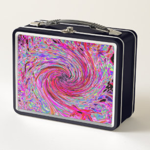 Cool Abstract Retro Hot Pink and Red Floral Swirl Metal Lunch Box