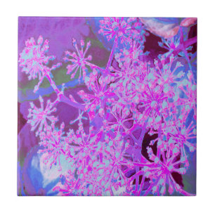 Cool Abstract Retro Nature in Hot Pink and Purple Ceramic Tile