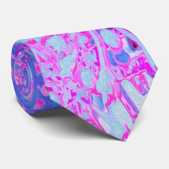 Cool Abstract Retro Nature in Hot Pink and Purple Tie (Rolled)