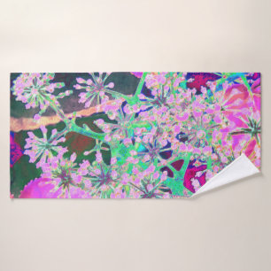 Cool Abstract Retro Nature in Pink and Lime Green Bath Towel