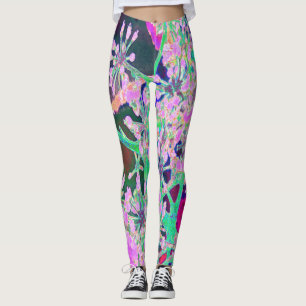 Cool Abstract Retro Nature in Pink and Lime Green Leggings