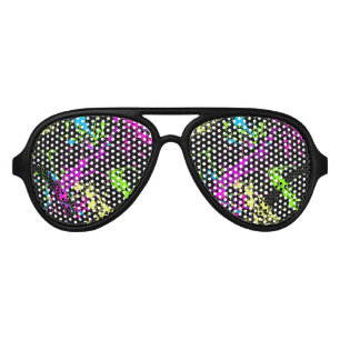 Cool Abstract Retro Rainbow Paint Splatter Black Aviator Sunglasses