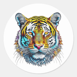 Cool Abstract Tiger Face Classic Round Sticker