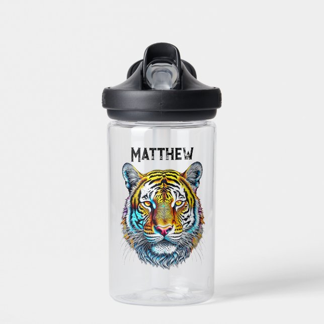 Cool Abstract Tiger Face Personalised Water Bottle (Front)