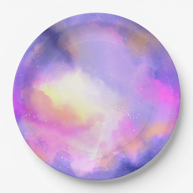 Cool Abstract Watercolor Cosmic Space Design Paper Plate (Front)