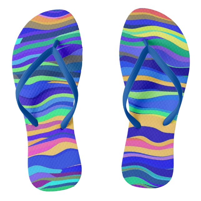 Cool Abstract Wavy Stripes Blue Flip Flops (Footbed)