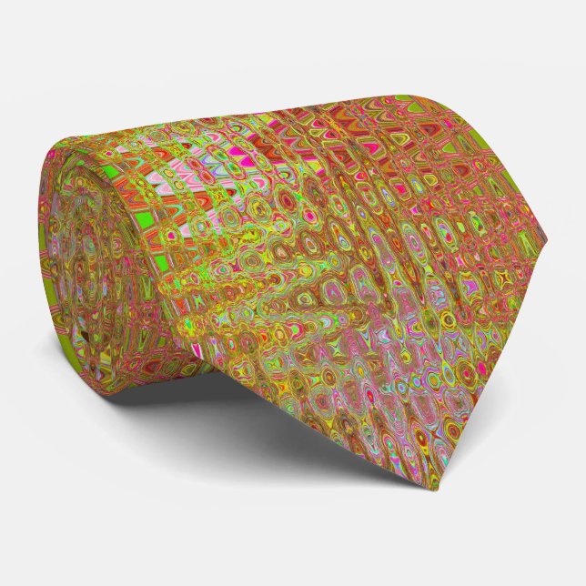 Cool Abstract Yellow and Gold Atomic Retro Zigzags Tie (Rolled)