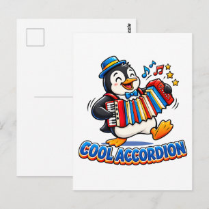 Cool Accordion Cute Penguin Musician Design Postcard