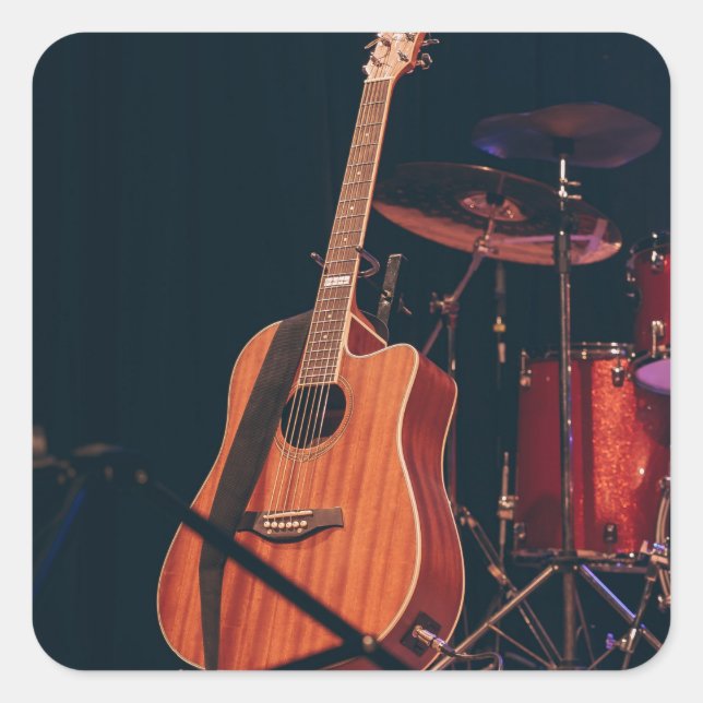 Cool Acoustic Guitar Square Sticker (Front)