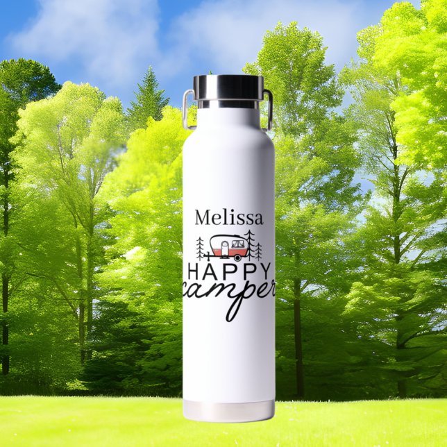 cool add name Happy Camper Water Bottle (Creator Uploaded)
