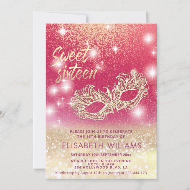 Cool Adorable Masquerade charming  glittery ombre  Invitation (Front)