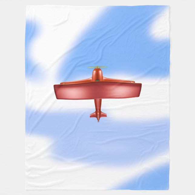 Cool Adventurous Flying Red Biplane Fleece Blanket (Front)