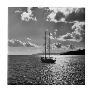 Cool æover yacht on sea ceramic tile