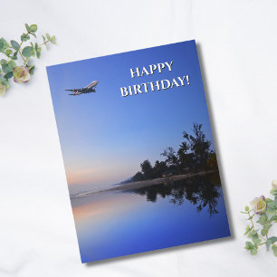 Cool Aeroplane & Lake photo,Fun Aviation Birthday Postcard