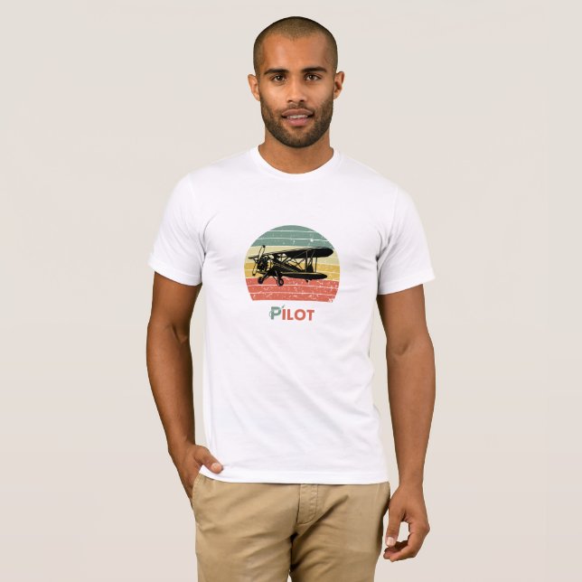 Cool Aeroplane & sunset, Vintage Retro style Simpl T-Shirt (Front Full)