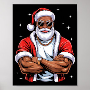 Cool African American Santa Black Christmas Pajama Poster