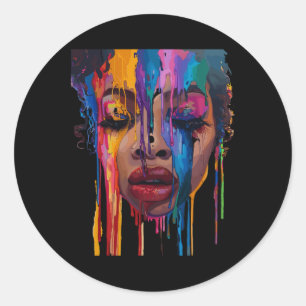 Cool African Woman Afro Colour Painted Face Junete Classic Round Sticker