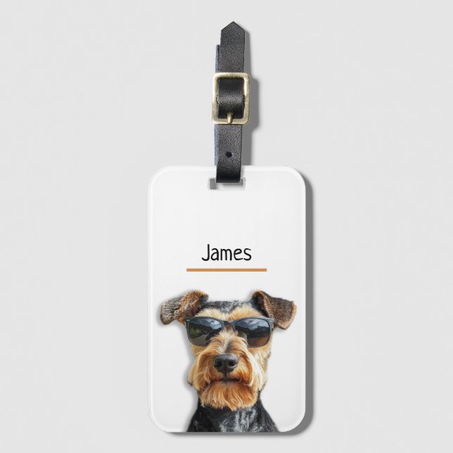 Cool Airedale Terrier "James" Custom Luggage Tag (Front Vertical)
