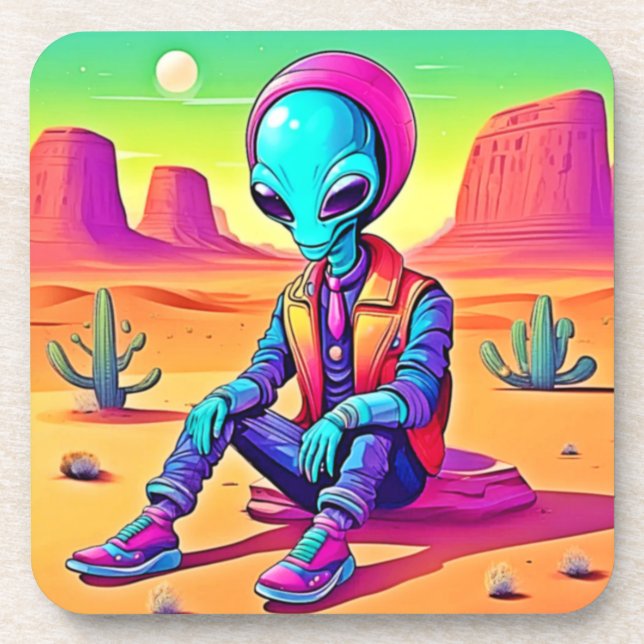 Cool Alien Desert Chillin Coaster (Front)