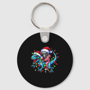 Cool Alien Riding T-rex Dinosaur Christmas Family  Key Ring
