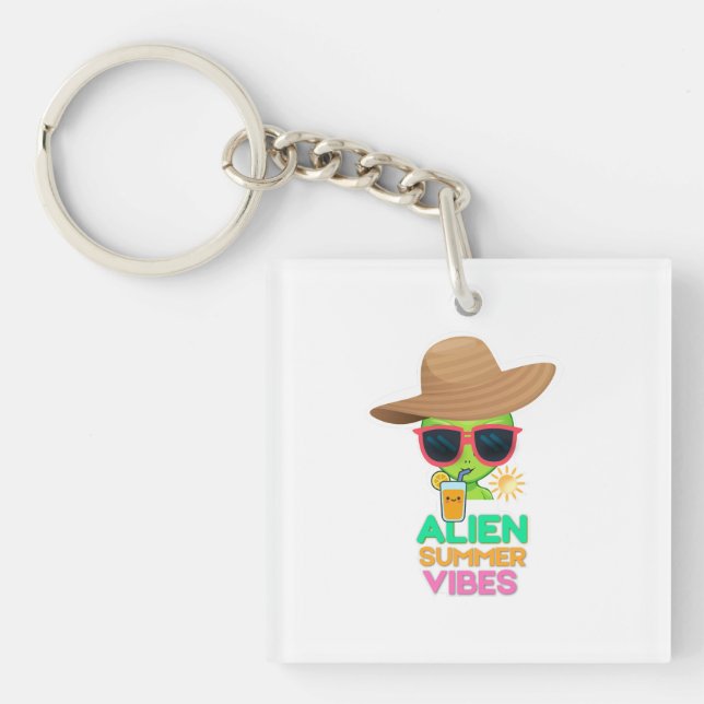 Cool Alien Summer Vacation Vibes Key Ring (Front)
