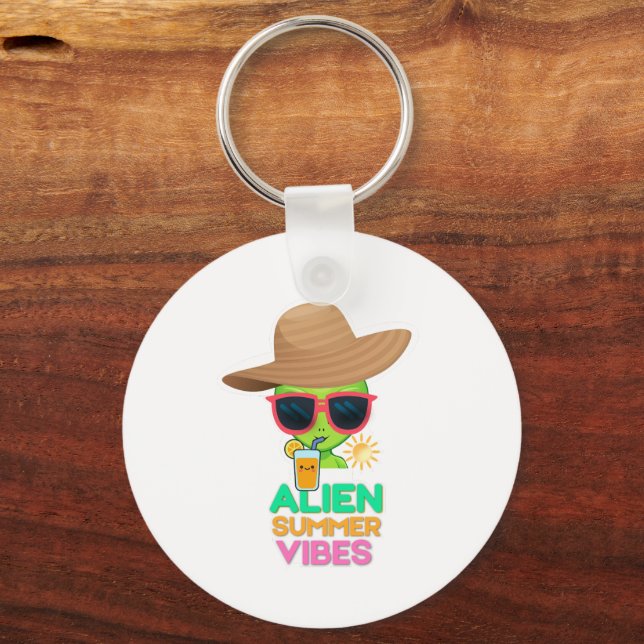 Cool Alien Summer Vacation Vibes Key Ring (Front)