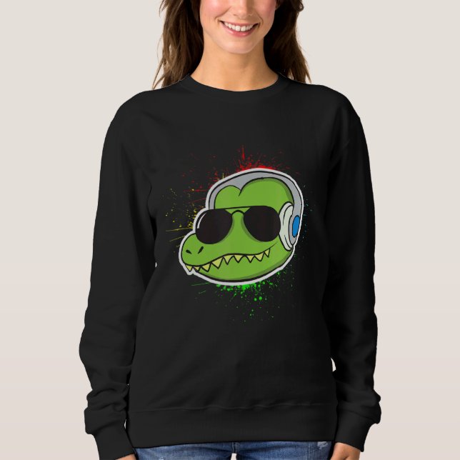 Cool Alligator With Headphones Alligator Sweatshirt (Front)