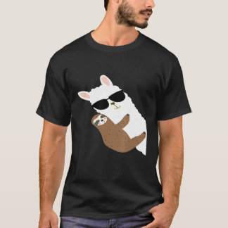 Cool Alpaca With Sunglasses And Sloth  Llama Sloth T-Shirt
