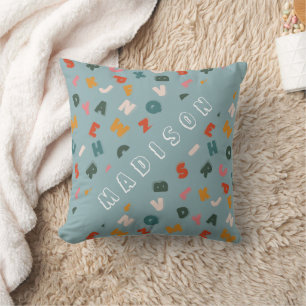 Cool Alphabet Soup Playful Pattern Monogram Cushion