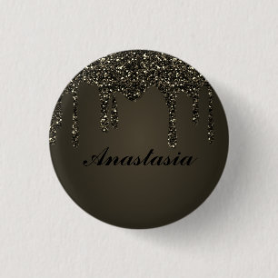 Cool, Amazing, Black Sparkly, whit your name 3 Cm Round Badge